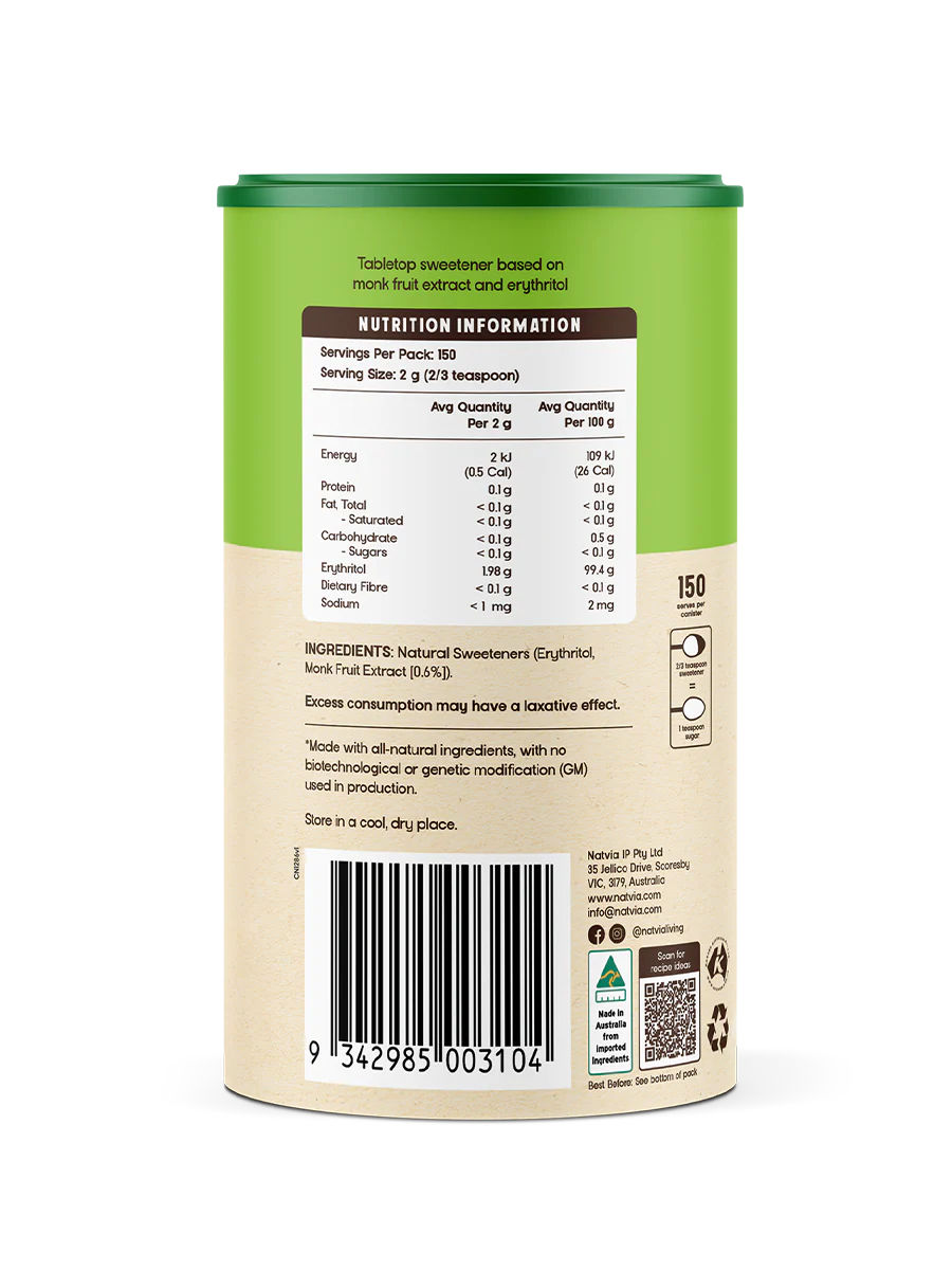 Natvia Natural Sweetener Monk Fruit Canister 300g - Image 3